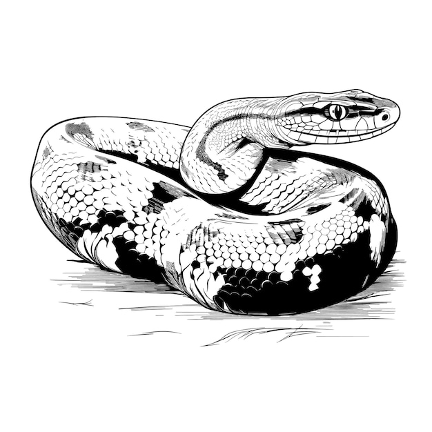 Нарисованный вручную эскиз. Иллюстрация сетчатой змеи Python.