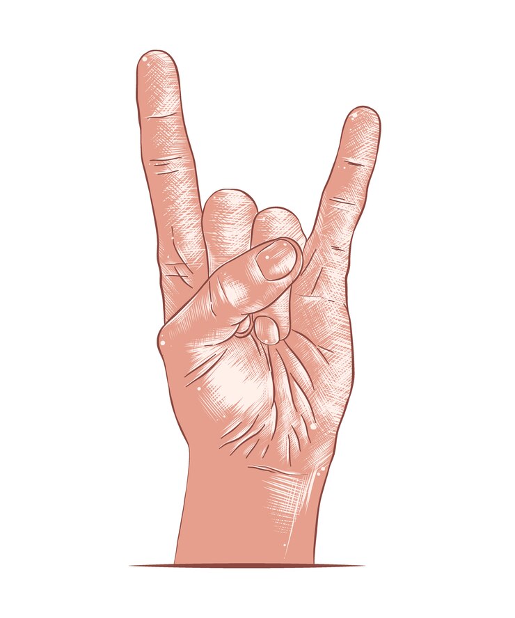 Vector hand drawn sketch of rock sign gesture