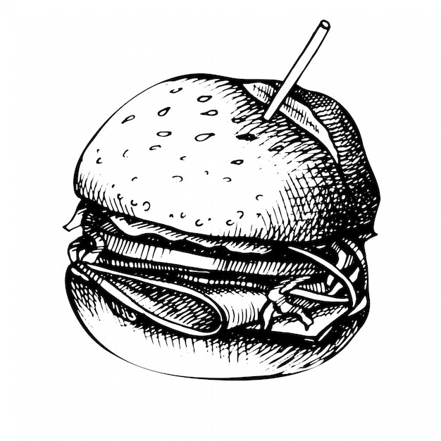 Hand drawn sketch of sandwich.