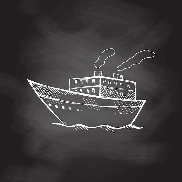 Hand drawn sketch of ship steamboat isolated on chalkboard background