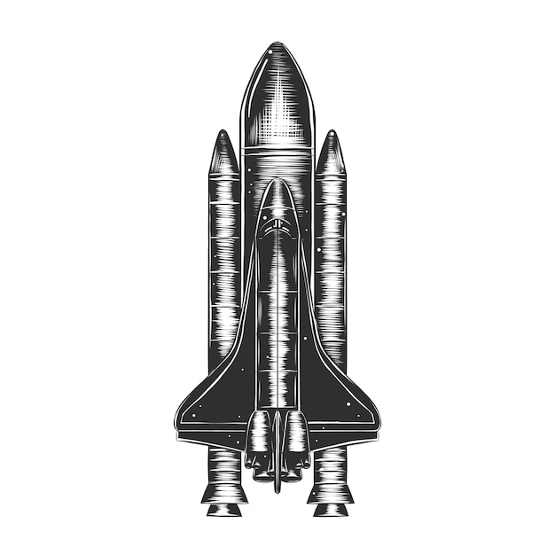 Hand drawn sketch of spaceship in monochrome 