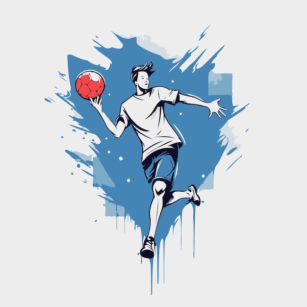 Hand drawn sketch style illustration of a soccer player running with ball in hand