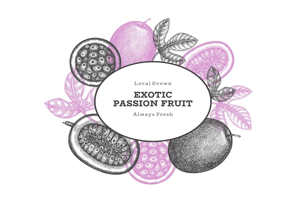 Hand drawn sketch style passion fruit label