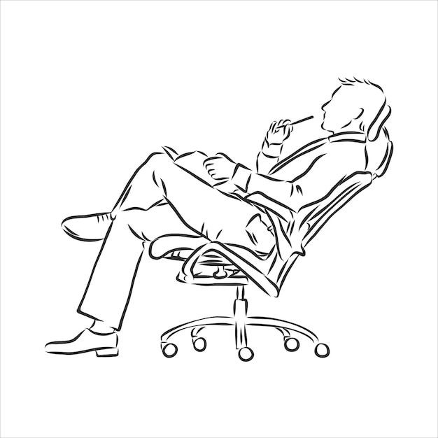 Hand Drawn sketch vector illustration of Thoughtful young businessman sitting on office chair.