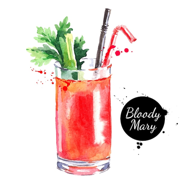 hand drawn sketch watercolor cocktail bloody mary vector isolated food illustration