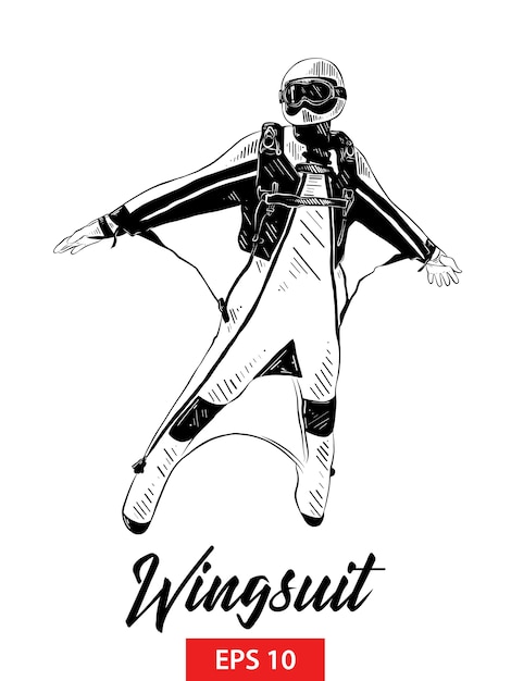 Hand drawn sketch of wingsuit in black