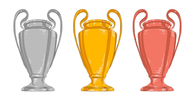 Vector hand drawn sketches set of champion cup