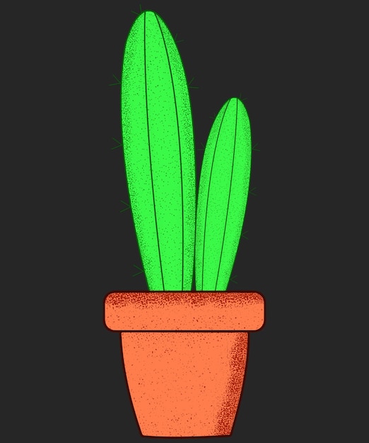 Hand drawn sketchy green cactus in flowerpots