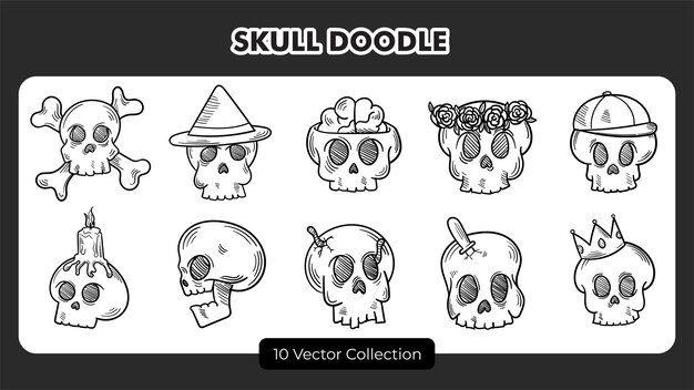 Vector hand drawn skull doodle set