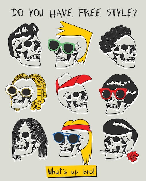 Vector hand drawn skull heads vector design for t shirt printing