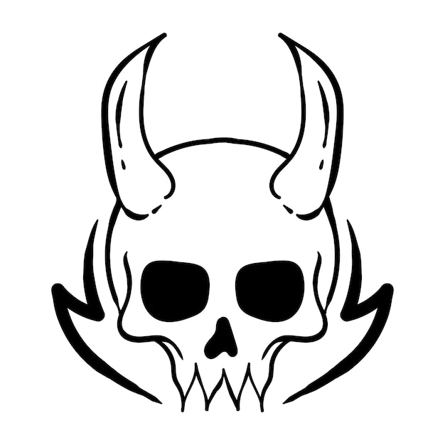 Hand drawn skull horn doodle illustration for tattoo stickers etc premium vector