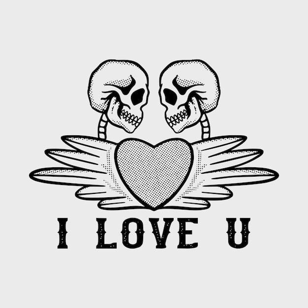 hand drawn skull i love u illustration for tshirt jacket hoodie can be used for stickers etc