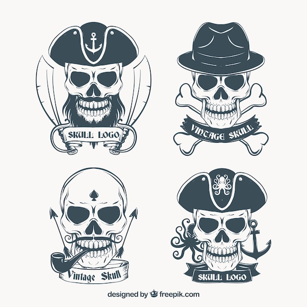 Vector hand drawn skull logos