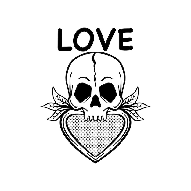 Vector hand drawn skull love illustration for tshirt jacket hoodie can be used for stickers etc