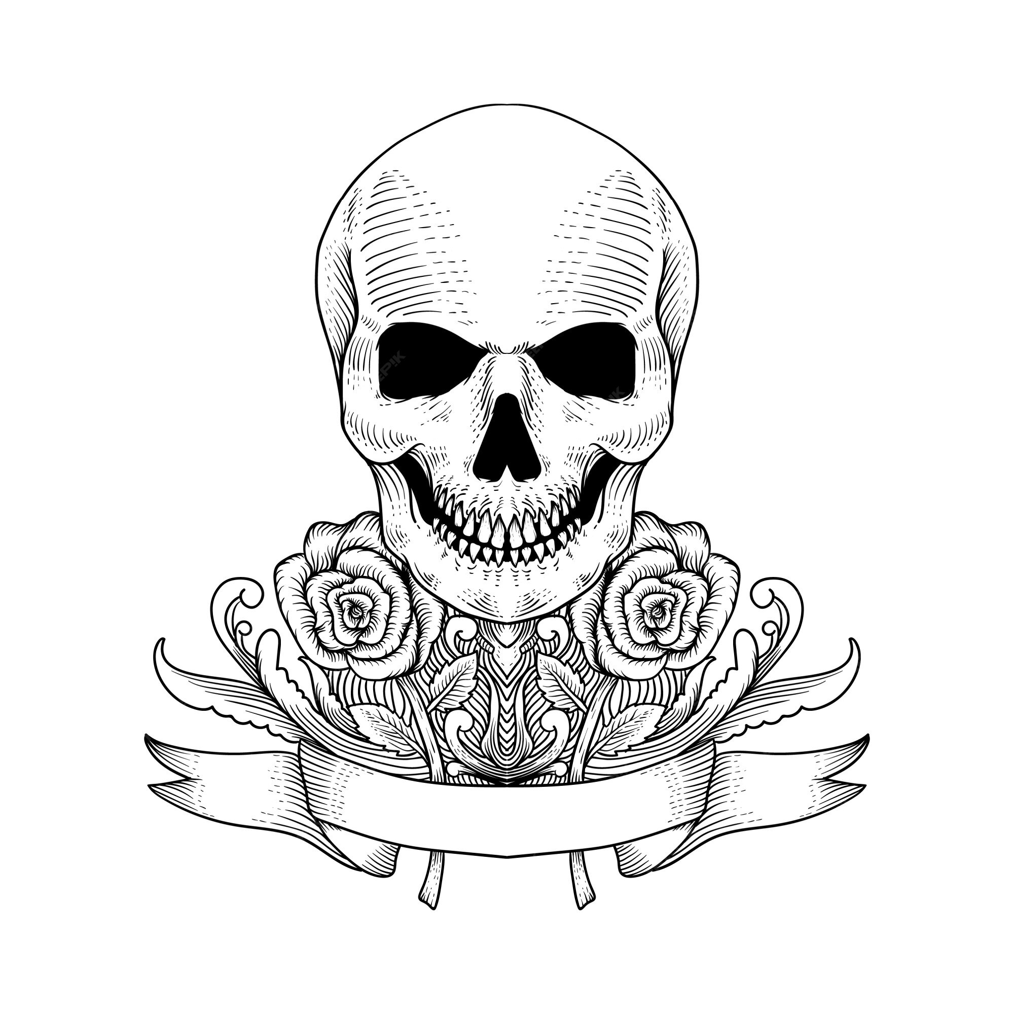 Premium Vector | Hand drawn skull and roses