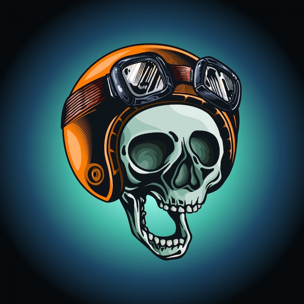 Vector hand drawn skull with helmet illustration