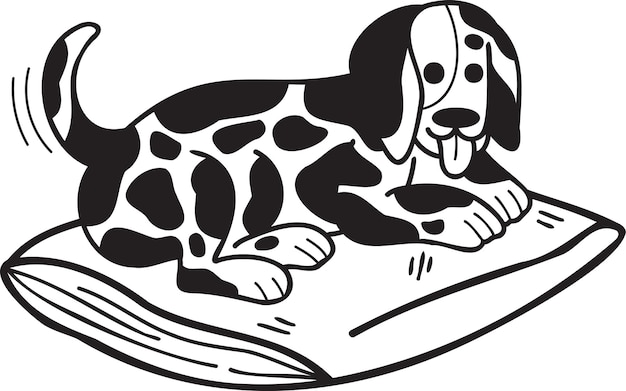 Вектор Ручной рисунок спящей далматинской собаки в стиле каракулей