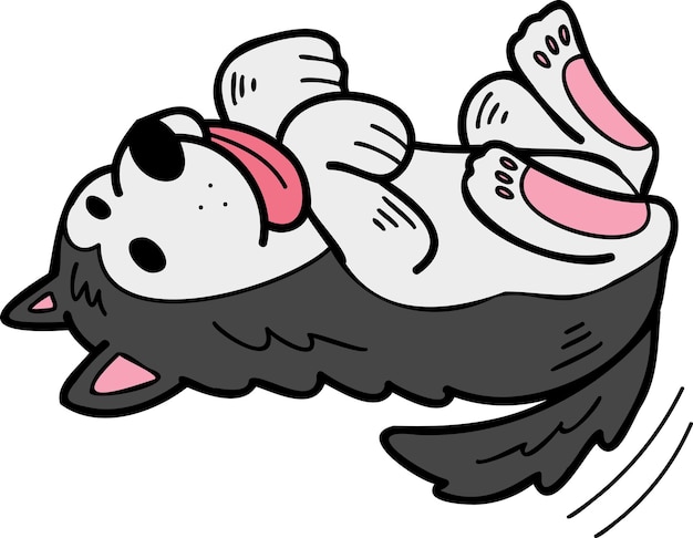 Vector hand drawn sleeping husky dog illustration in doodle style