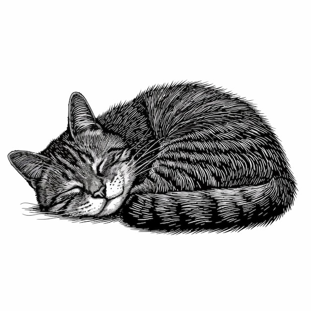 Vector hand_drawn_sleeping_striped_cat_illustration