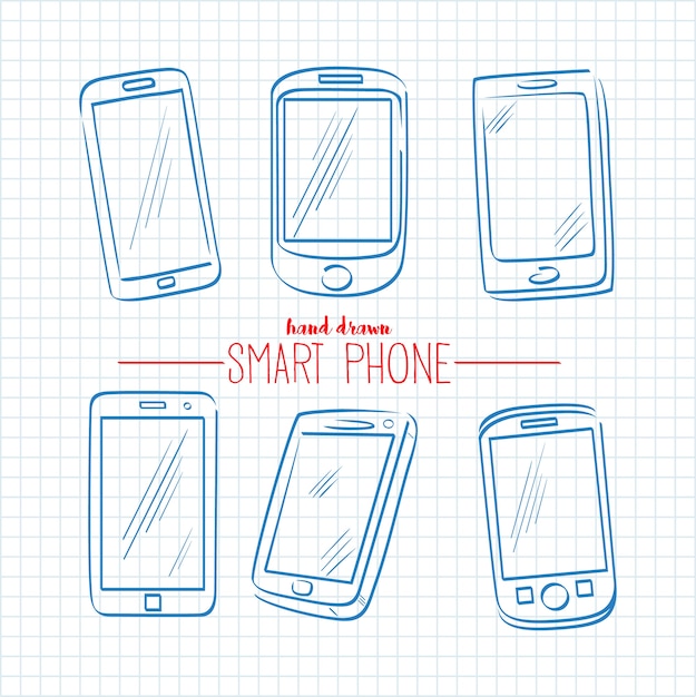 Vector hand drawn smart phone icons