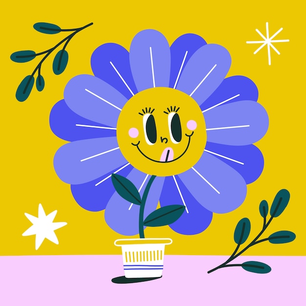 Vettore illustrazione del fiore della faccina sorridente disegnata a mano