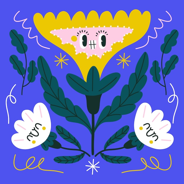 ベクトル 手描きのスマイリーフェイスの花のイラスト