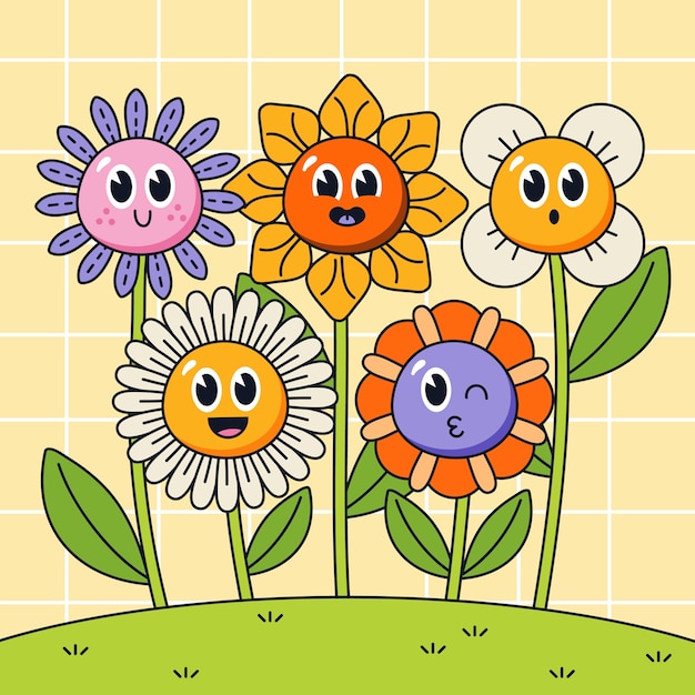 Hand drawn smiley face flower illustration