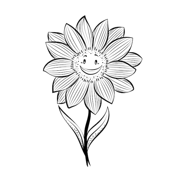 手描きのスマイリーフェイスの花のイラスト