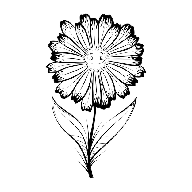 手描きのスマイリーフェイスの花のイラスト