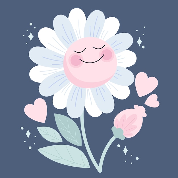 Vector hand drawn smiley face flower illustration