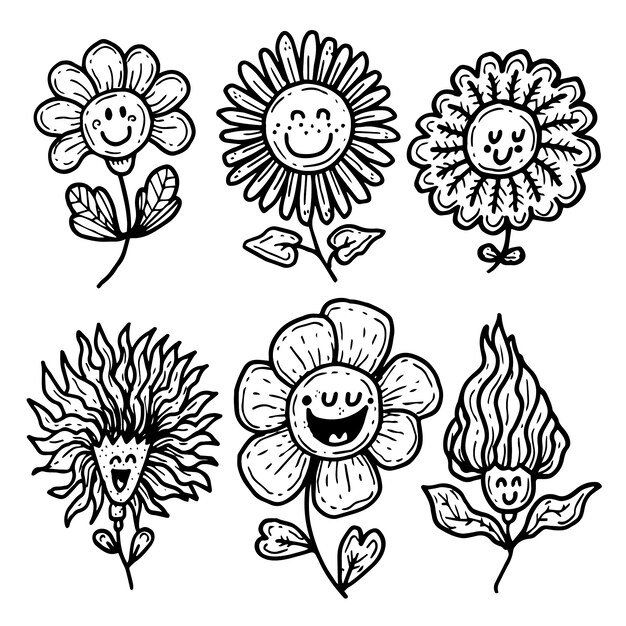 Vector hand drawn smiley face flower illustration