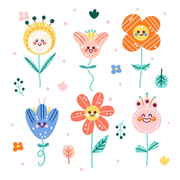 Vector hand drawn smiley face flowers illustration