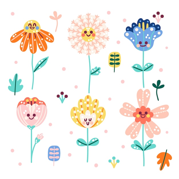 ベクトル 手描きのスマイリーフェイスの花のイラスト