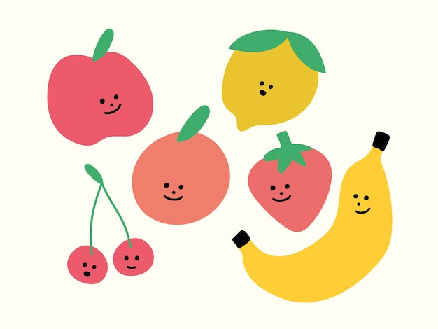 Vector hand drawn smiling fruit illustrations