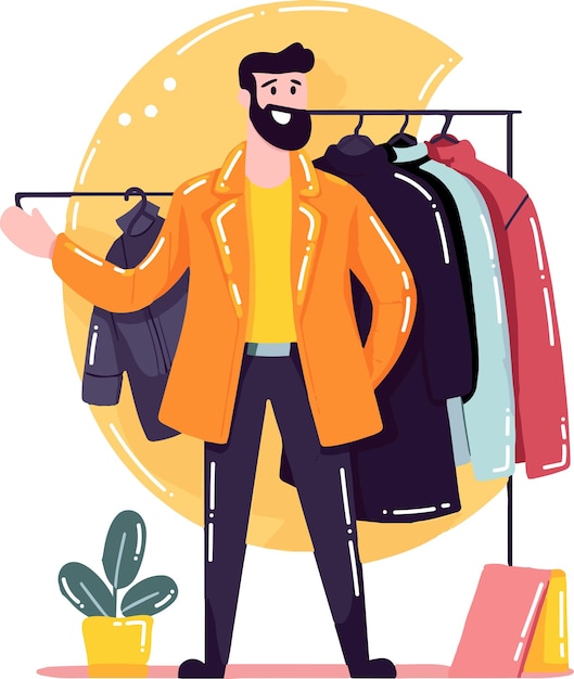 Hand Drawn smiling man with wardrobe in flat style