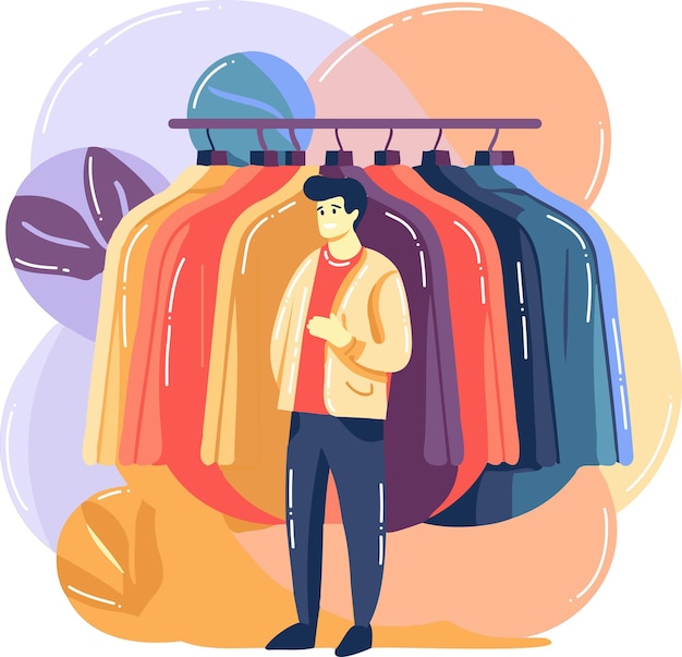 Hand Drawn smiling man with wardrobe in flat style