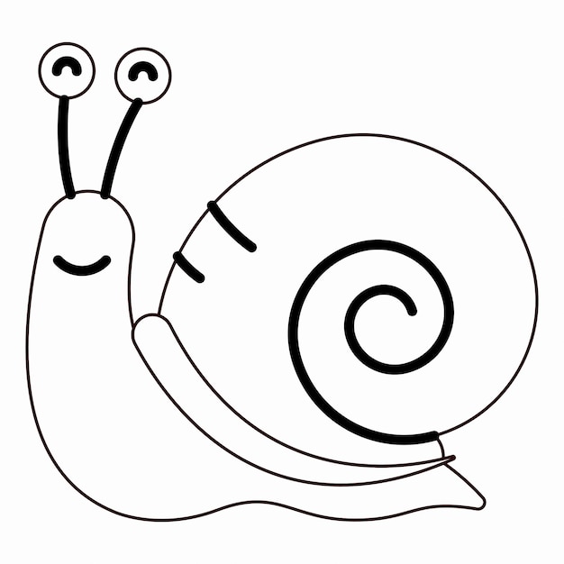 낙서 스타일 스케치에 손으로 그린 달팽이입니다. 라인 아트와 컬러. 어린이 교육.