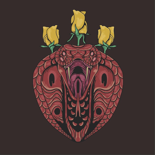 Hand Drawn Snake and Flower Illustration for T-shirt