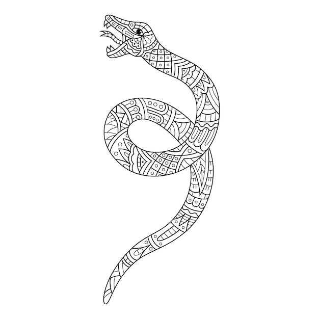 Vettore disegnato a mano di serpente in stile zentangle