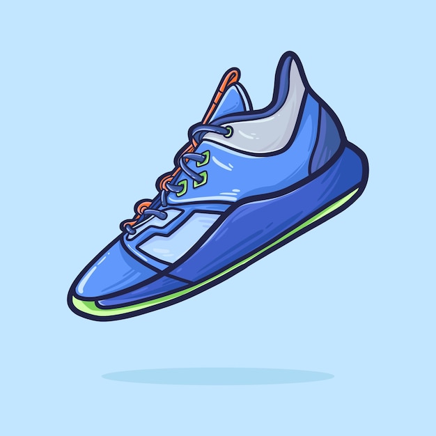 Hand drawn sneakers cartoon blue green and orange Color. cartoon vector style.