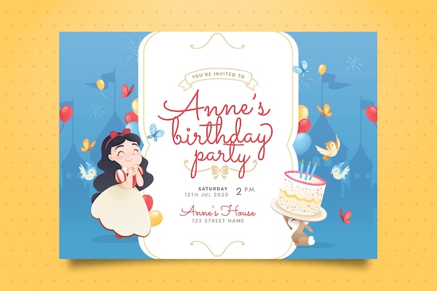 Vector hand drawn snow white birthday invitation