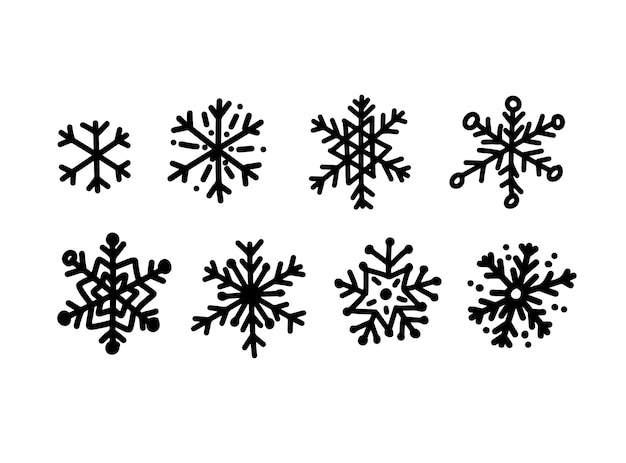 Вектор Нарисованные вручную иконки снежинок на белом фоне для оформления векторной иллюстрации каракулей