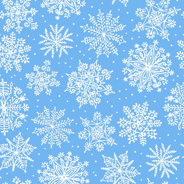 Hand drawn snowflakes. Seamless pattern.