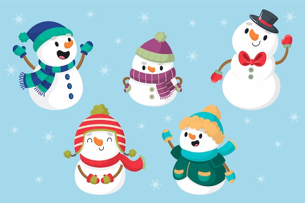 Vector hand drawn snowman character collection