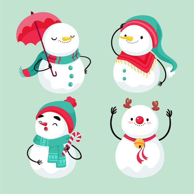 Hand drawn snowman character collection