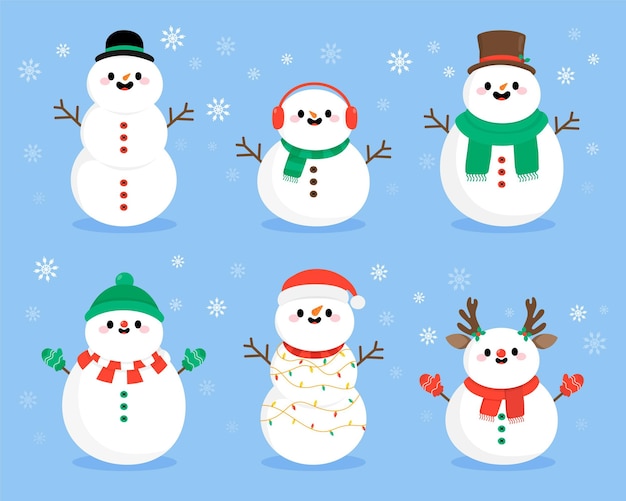 Hand drawn snowman character pack