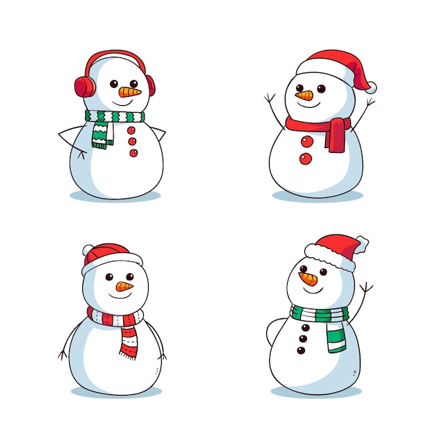 Vector hand drawn snowman character set