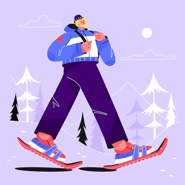 Hand drawn snowshoeing illustration