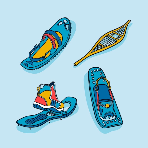 Vector hand drawn snowshoes collection