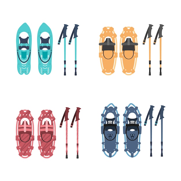 Vector hand drawn snowshoes collection